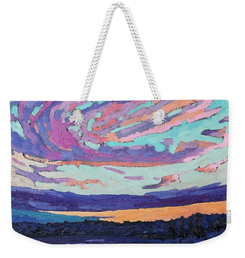 1763 Weekender Tote Bag featuring the painting Purple Sunset by Phil Chadwick
