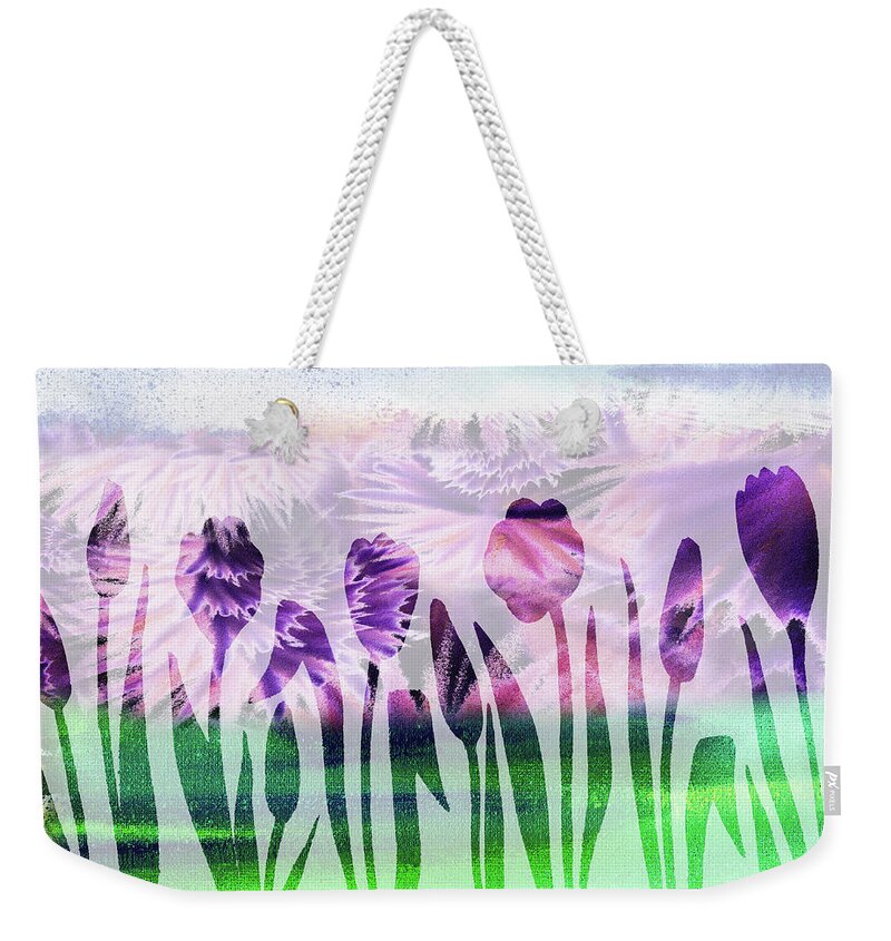 Tulips Weekender Tote Bag featuring the painting Purple Tulips Watercolor Silhouette by Irina Sztukowski