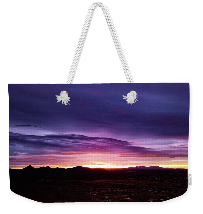 Drone Photography Weekender Tote Bag featuring the photograph Puruple Sunset by David Stevens