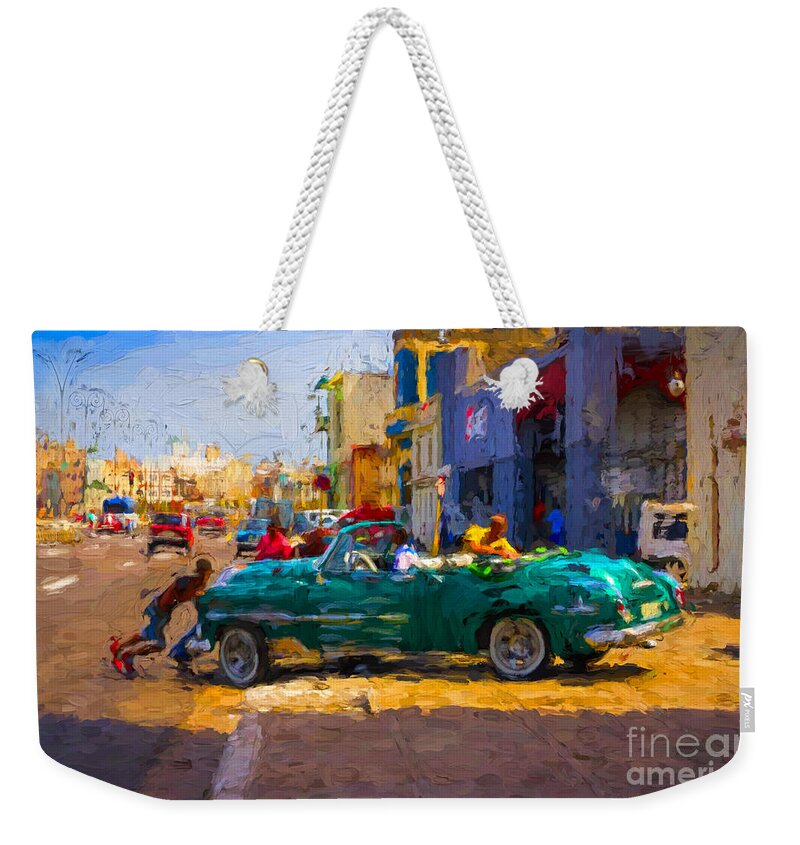 Residential Weekender Tote Bag featuring the photograph Pushing a car - V2 by Les Palenik