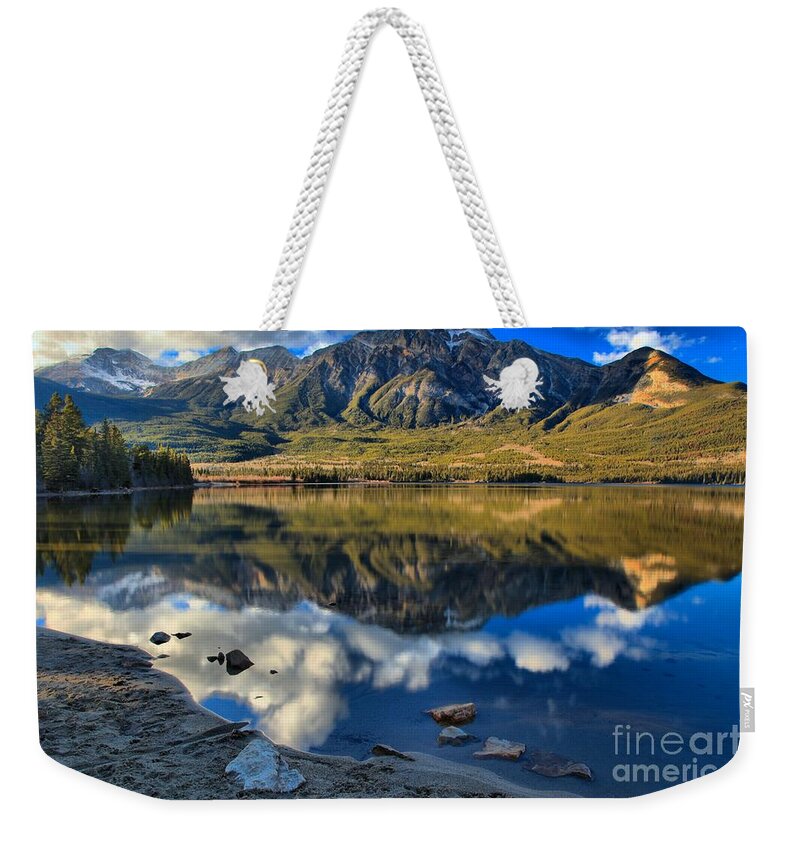 Pyramid Lake Weekender Tote Bag featuring the photograph Pyramid Lake Resort Reflections by Adam Jewell