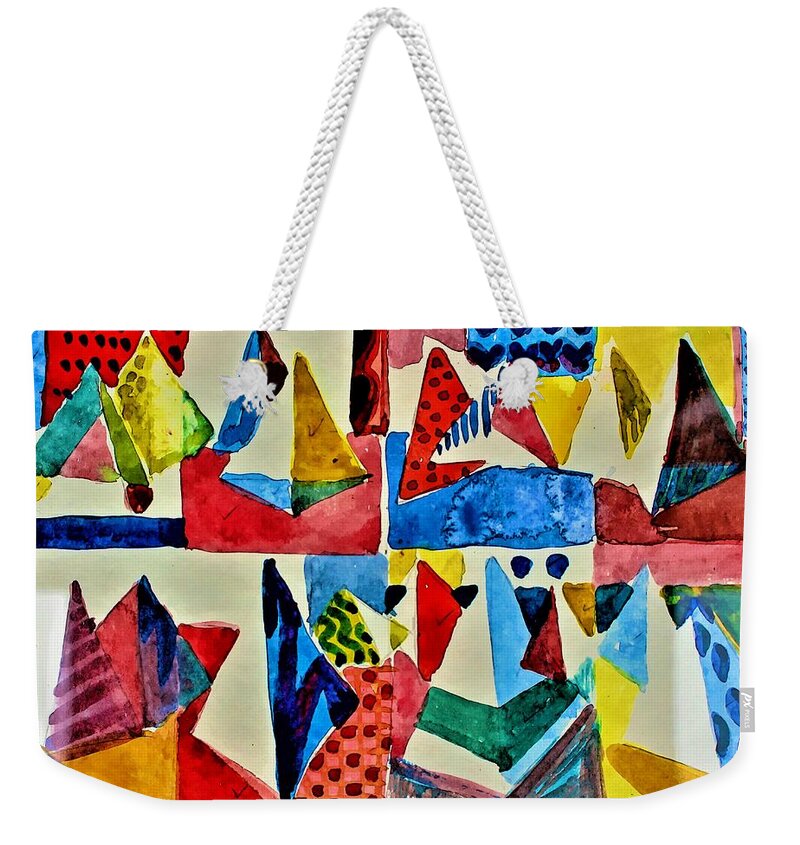 Triangles Weekender Tote Bag featuring the digital art Pyramid Play by Mindy Newman