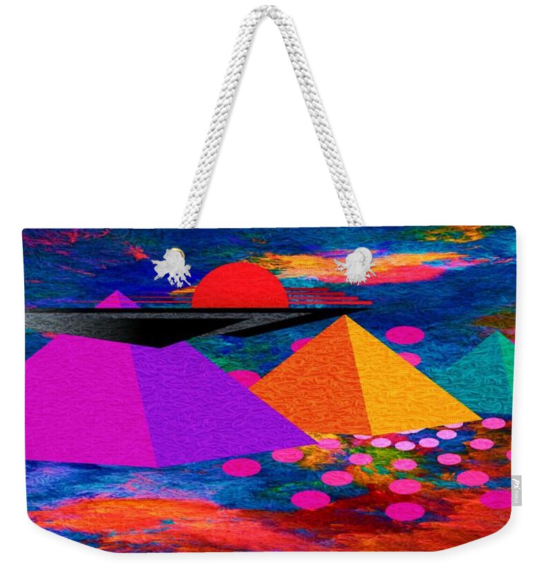 Pyramid Weekender Tote Bag featuring the mixed media Pyramid Sun Rayon by Gena Livings