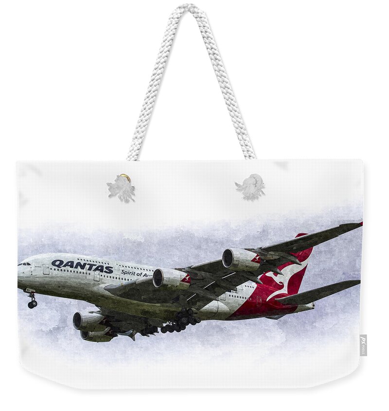 Qantas Weekender Tote Bag featuring the photograph Qantas Airbus A380 Art by David Pyatt