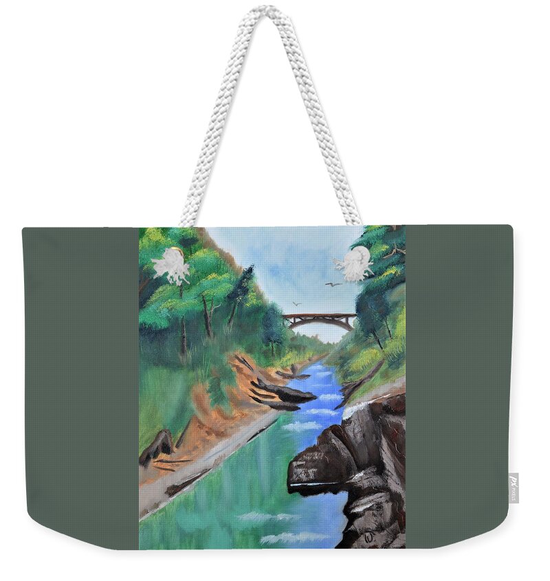Quechee Gorge Weekender Tote Bag featuring the painting Quechee Gorge,Vermont by Warren Thompson