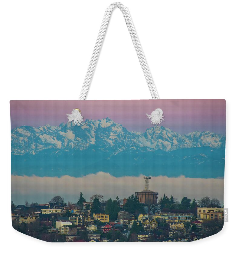Olympic Mountains Weekender Tote Bag featuring the photograph Queen Anne Sunrise by Matt McDonald