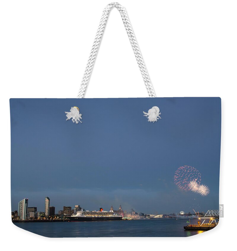  Cunard Weekender Tote Bag featuring the photograph Queen Mary 2 celebrates #175 by Spikey Mouse Photography