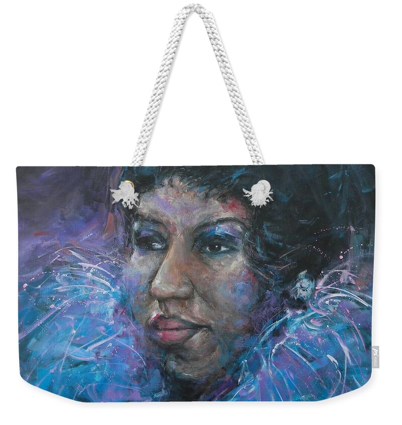 Aretha Weekender Tote Bag featuring the painting Queen of Soul by Dan Campbell