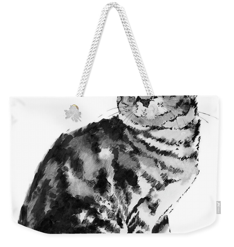 Cat Weekender Tote Bag featuring the drawing Queen of the Castle by Louise Howarth
