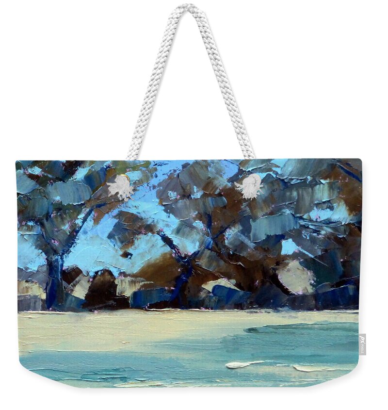 Landscape Weekender Tote Bag featuring the painting Quiet Fields by Susan Woodward