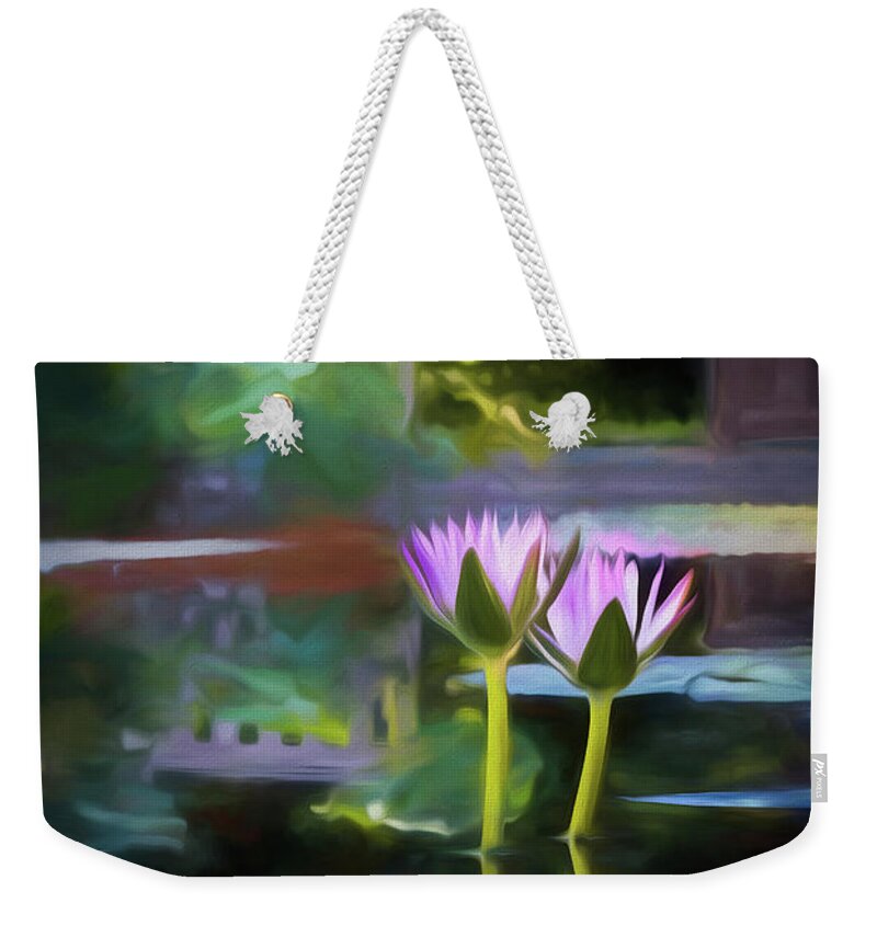 Garden Weekender Tote Bag featuring the photograph Quiet Garden Water Lily by Georgette Grossman