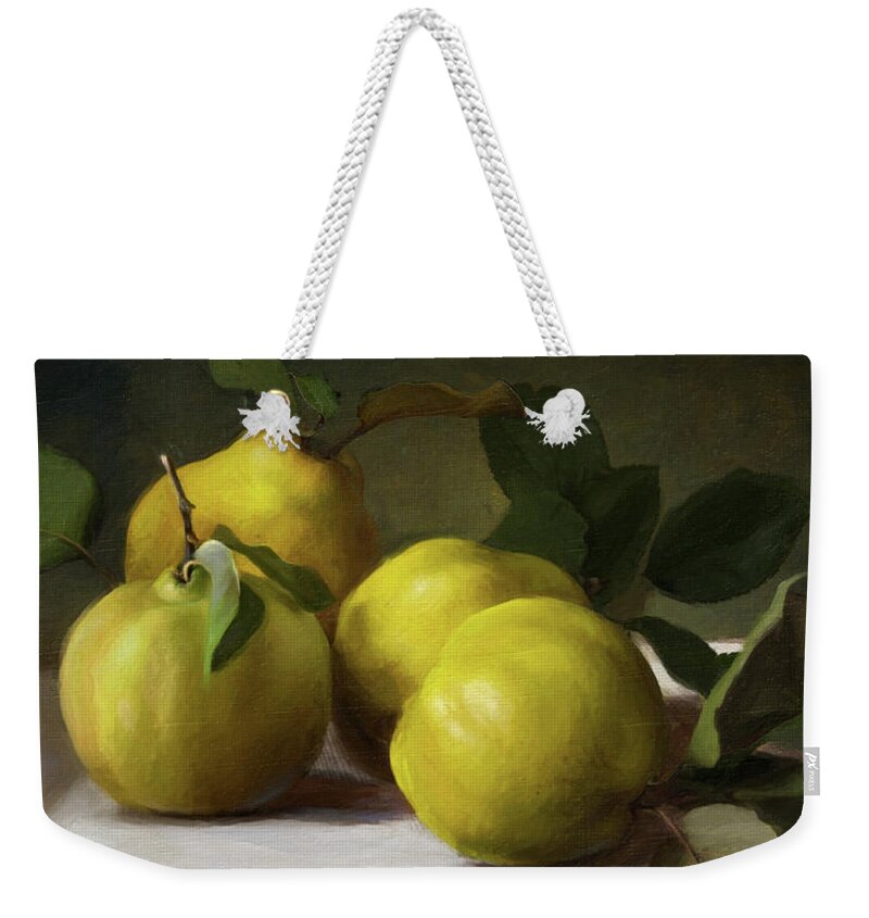 Fruit Weekender Tote Bag featuring the painting Quince by Robert Papp