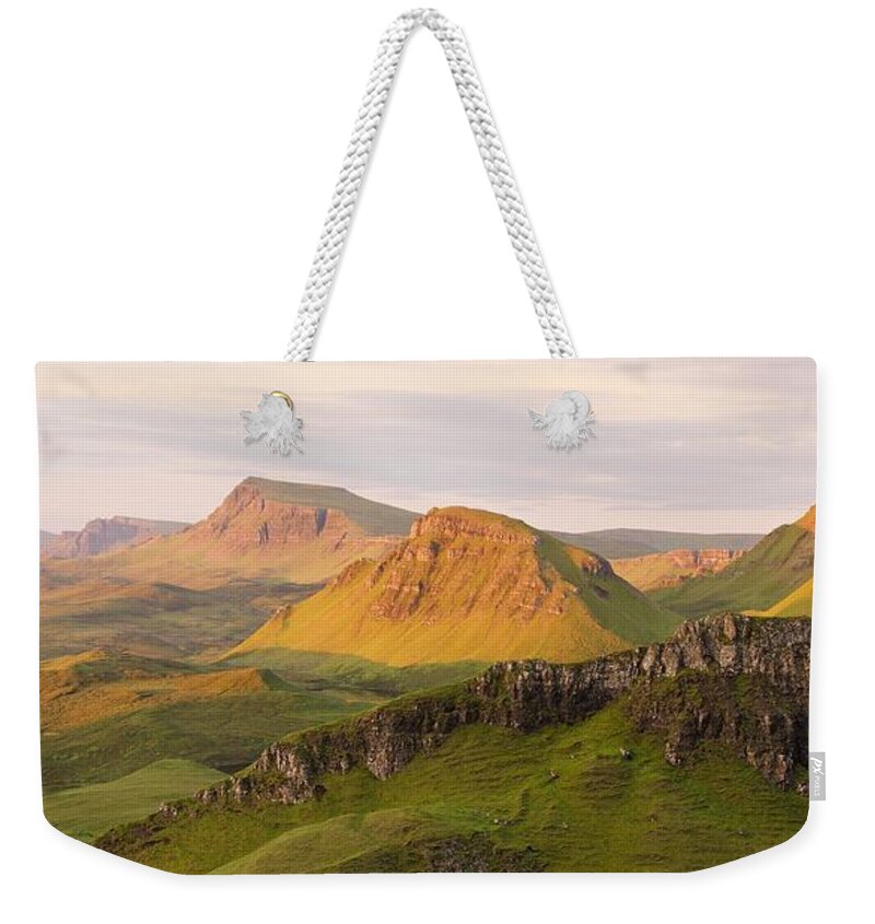 Isle Of Skye Weekender Tote Bag featuring the photograph Quiraing Panorama by Stephen Taylor