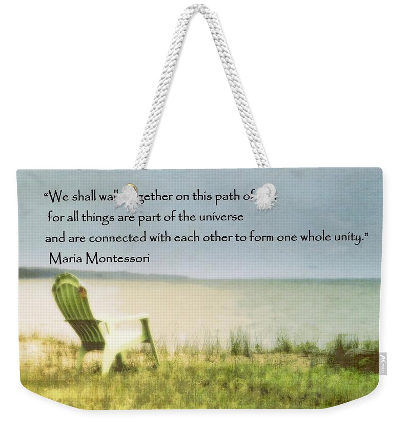 Maria Montessori Weekender Tote Bag featuring the photograph Maria Montessori Quote Beautiful Beach scene by Marysue Ryan