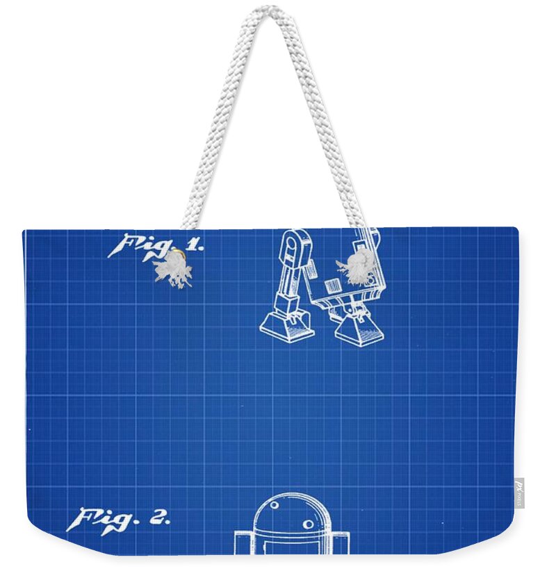 Starwars; C3p0; Patent; 1979; Robot; Star; Wars; Trek; Space; George; Lucas; Bill; Cannon; Photography; R2d2; Skywalker; Darth; Vader; Boba; Fett; Blue; Print; Blueprint Weekender Tote Bag featuring the photograph R2D2 Patent 1979 by Bill Cannon