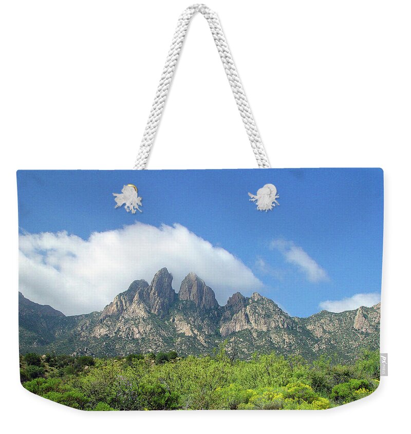 Mountain Peaks Weekender Tote Bag featuring the photograph Organ Mountains Rabbit Ears #1 by Jack Pumphrey