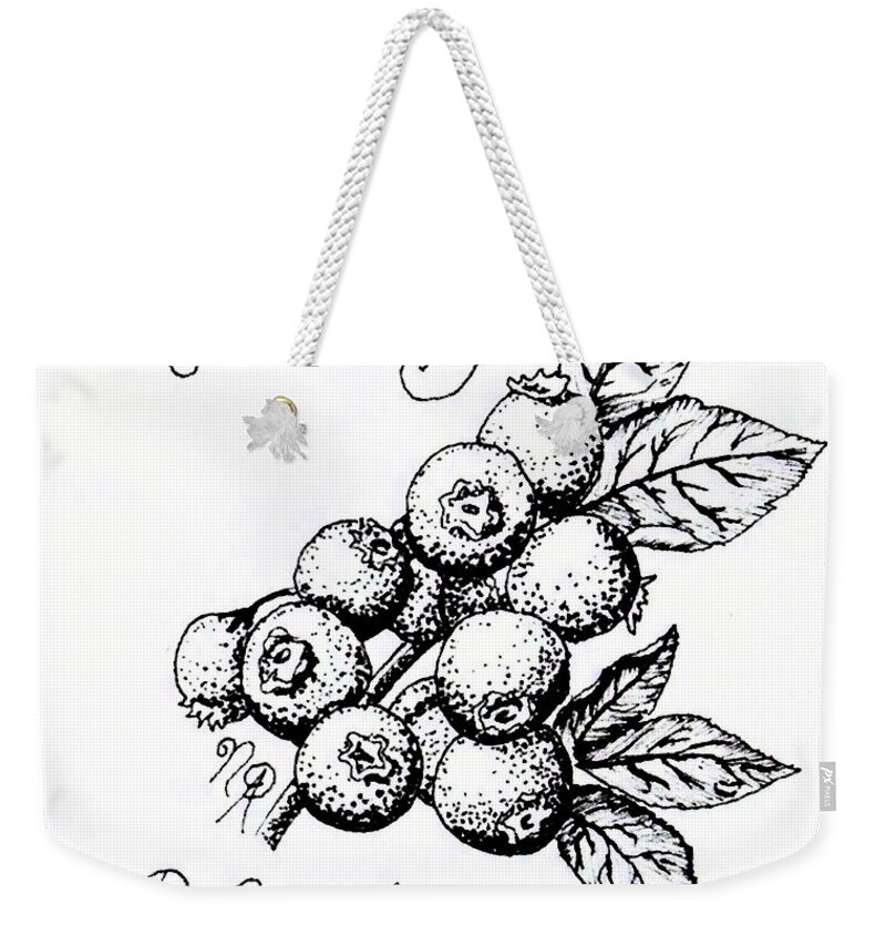 Berry Weekender Tote Bag featuring the drawing Rabbiteye Blueberry by Nicole Angell