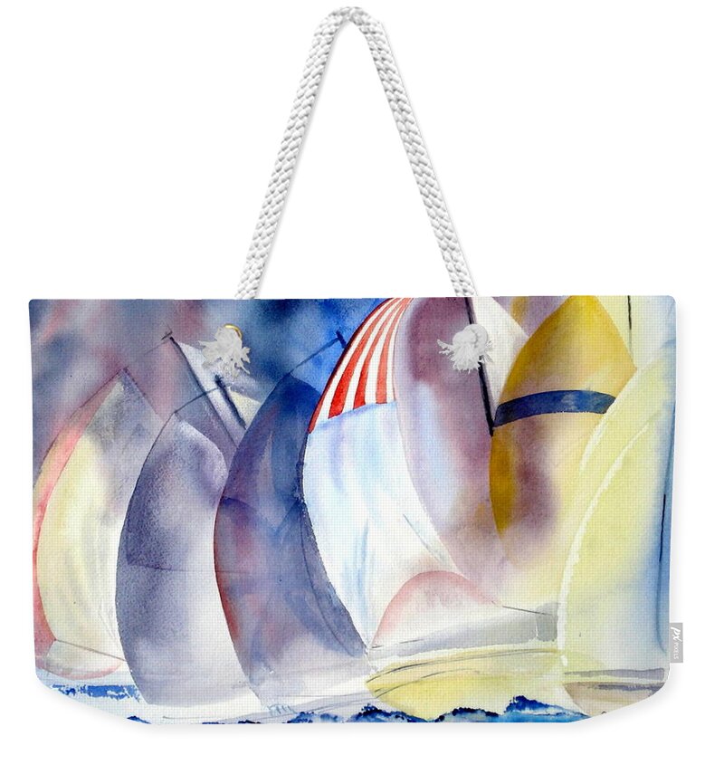 Sailing Weekender Tote Bag featuring the painting Race for the Mark by Diane Kirk