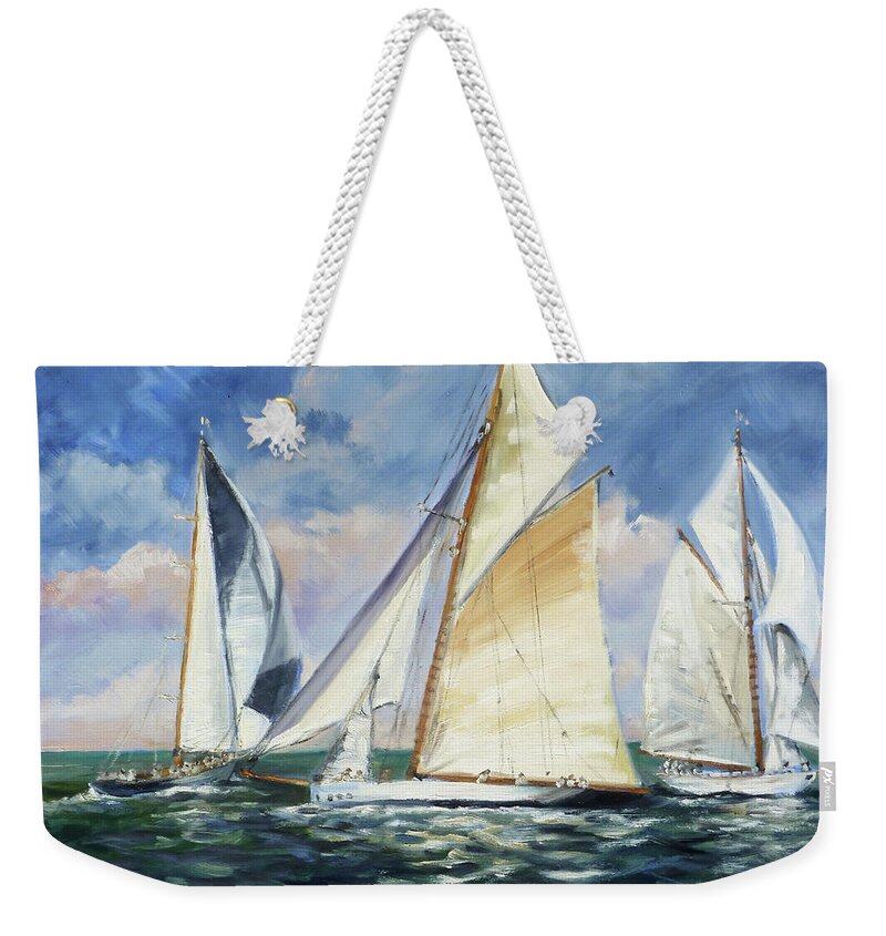 Yachts Weekender Tote Bag featuring the painting Race - Sails 11 by Irek Szelag