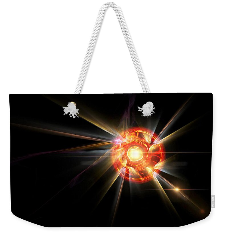 Ray Weekender Tote Bag featuring the digital art Radiating Sun by Pelo Blanco Photo