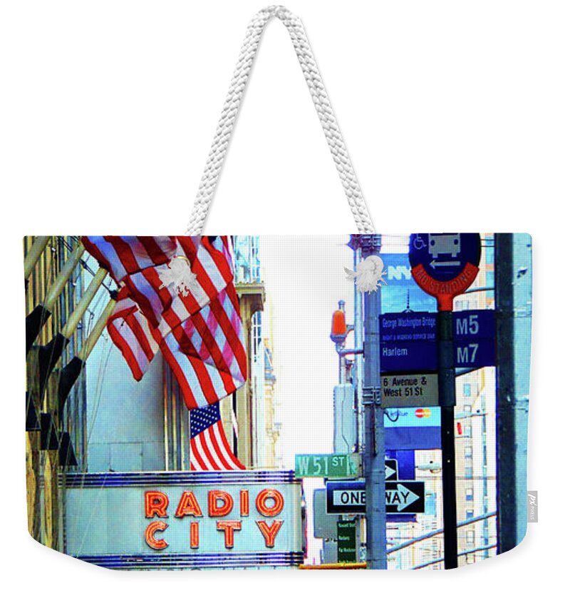  Weekender Tote Bag featuring the digital art Radio City by Darcy Dietrich