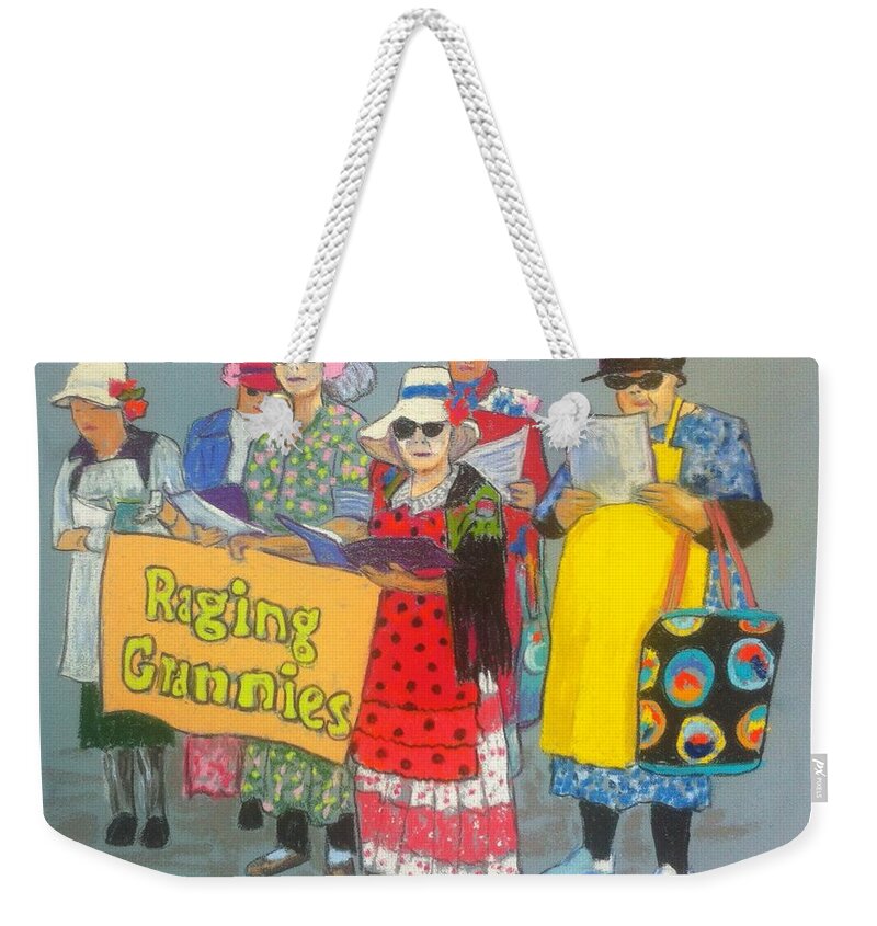 Pastels Weekender Tote Bag featuring the pastel Raging Grannies by Rae Smith