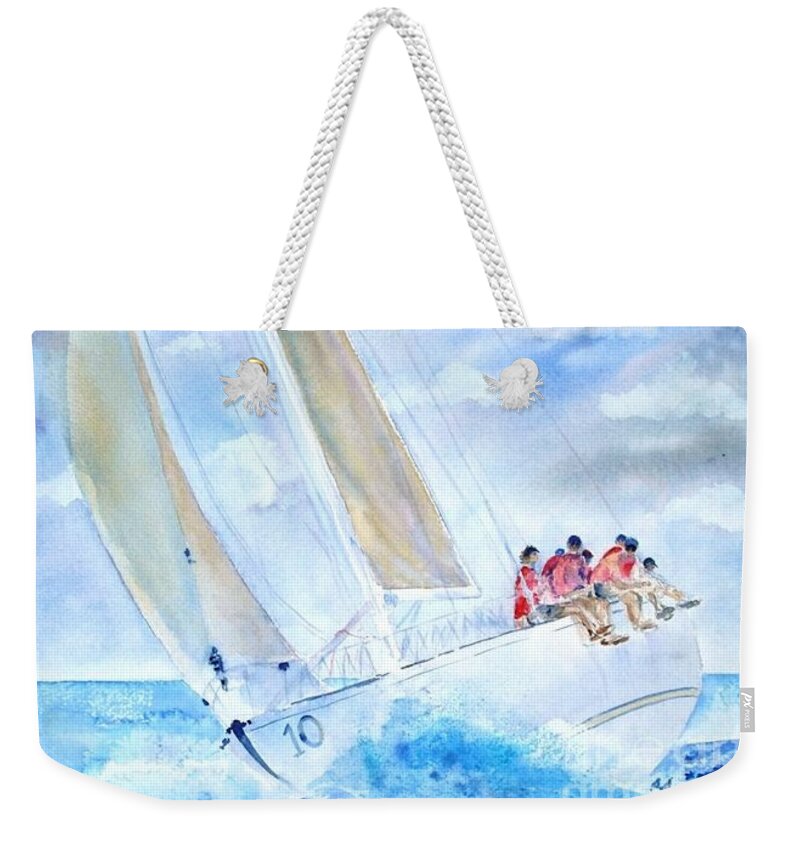 Sailing Weekender Tote Bag featuring the painting Rail Riders by Diane Kirk