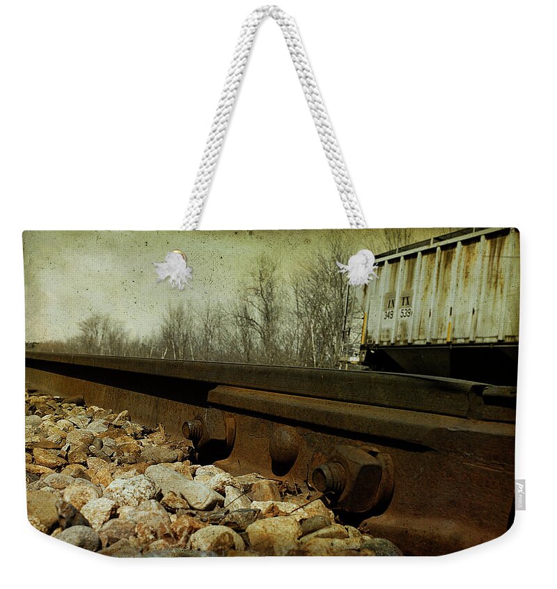 Railroad Weekender Tote Bag featuring the photograph Railroad Bolts by Cindi Ressler