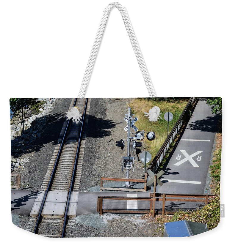 Railroad Crossing Weekender Tote Bag featuring the photograph Railroad Crossing by Tom Cochran