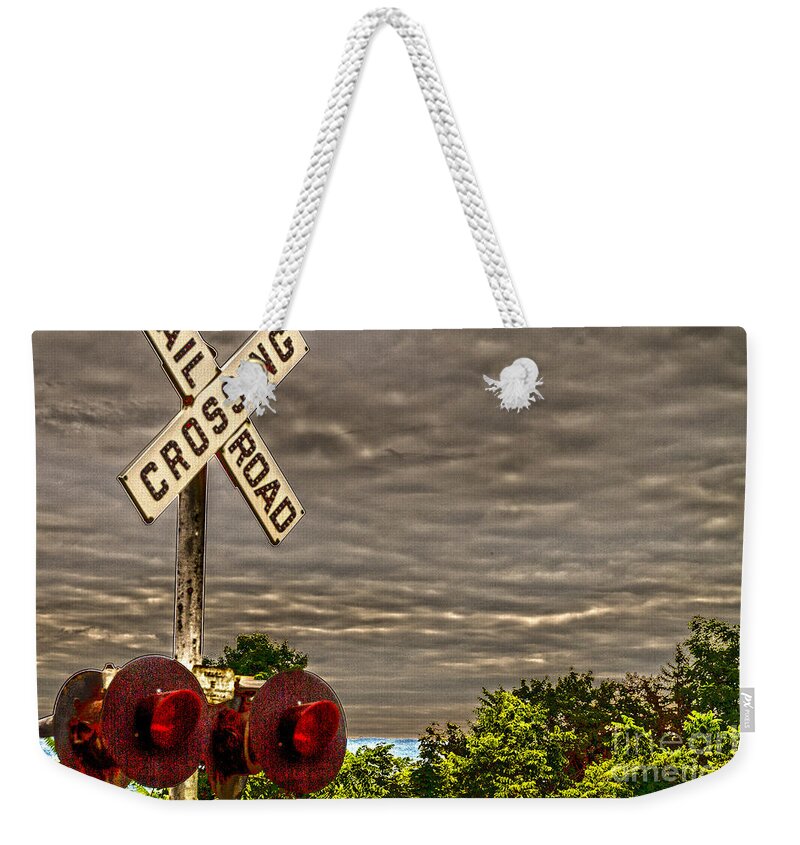 Rail Weekender Tote Bag featuring the photograph Railroad Crossing by William Norton