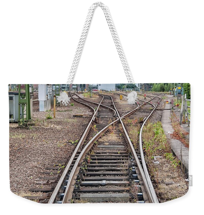 Railway Weekender Tote Bag featuring the photograph Railroad Tracks and Junctions by Antony McAulay