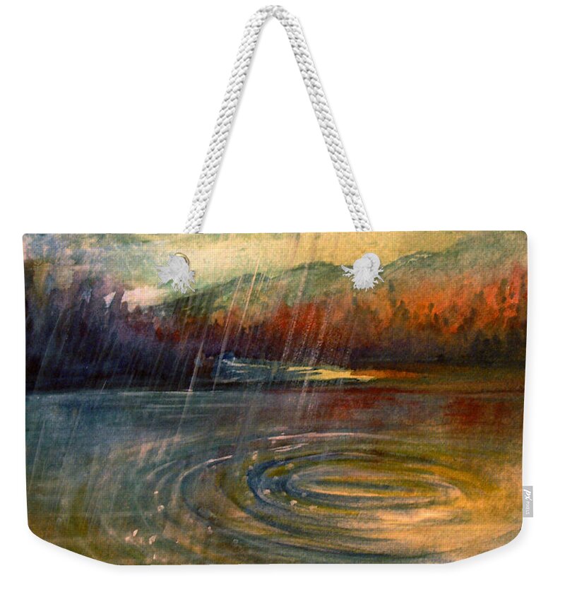 Rain Weekender Tote Bag featuring the painting Rain by Allison Ashton