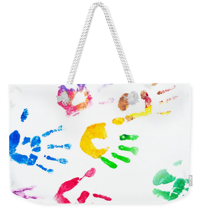 Rainbow Weekender Tote Bag featuring the photograph Rainbow Color Arms Prints by Jenny Rainbow