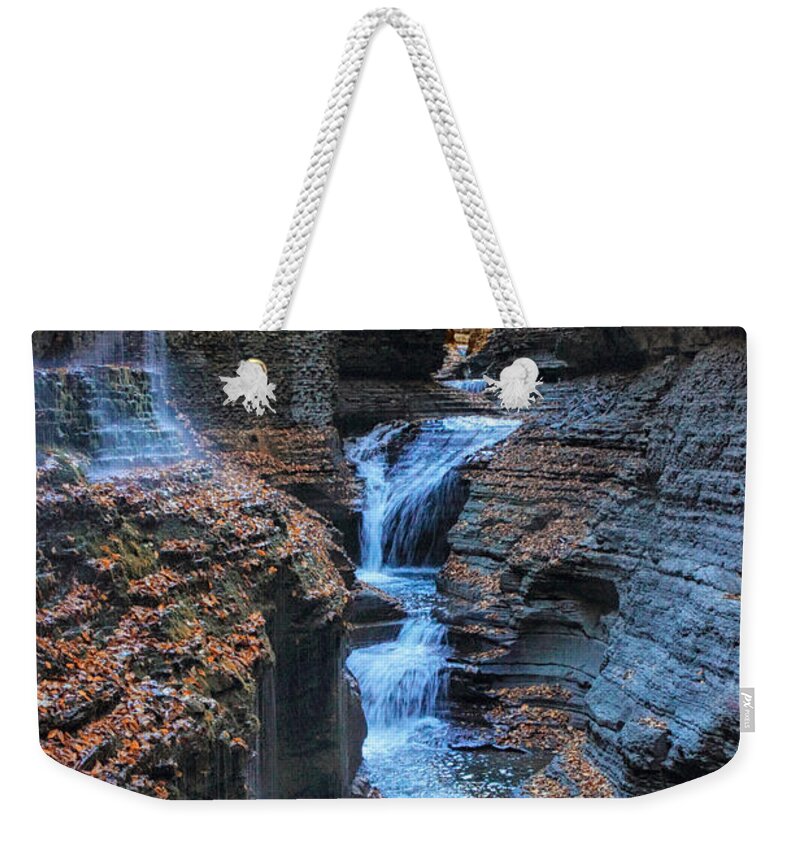 Watkins Glen Weekender Tote Bag featuring the photograph Rainbow Falls by Jessica Jenney