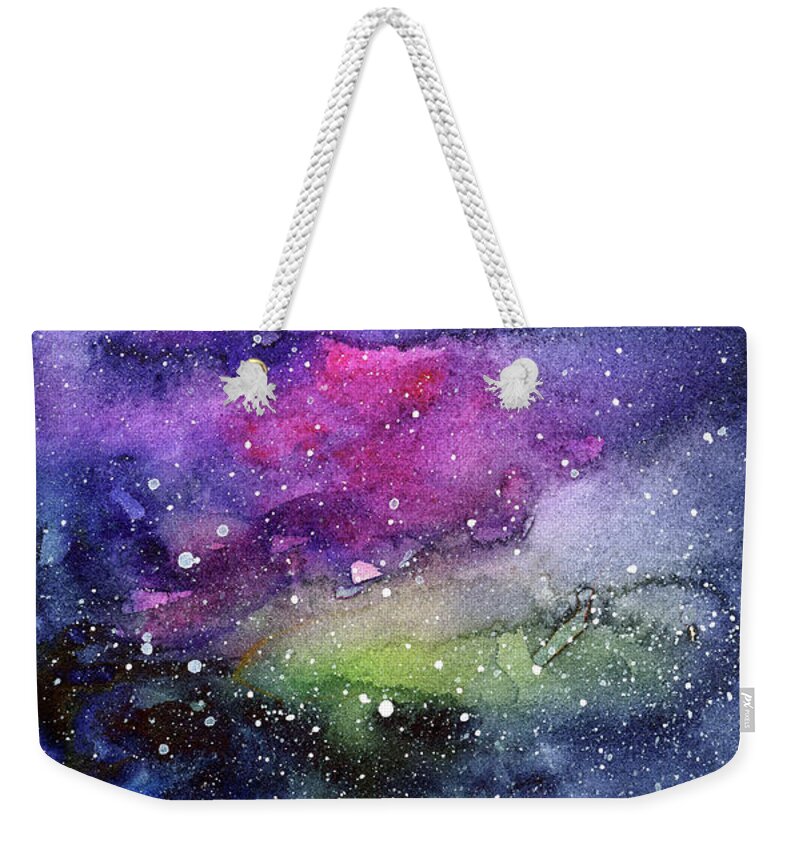 Nebula Weekender Tote Bag featuring the painting Rainbow Galaxy Watercolor by Olga Shvartsur