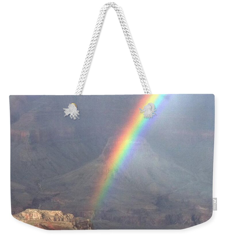 Rainbow Weekender Tote Bag featuring the photograph Rainbow Meets Mather Point by Michael Oceanofwisdom Bidwell