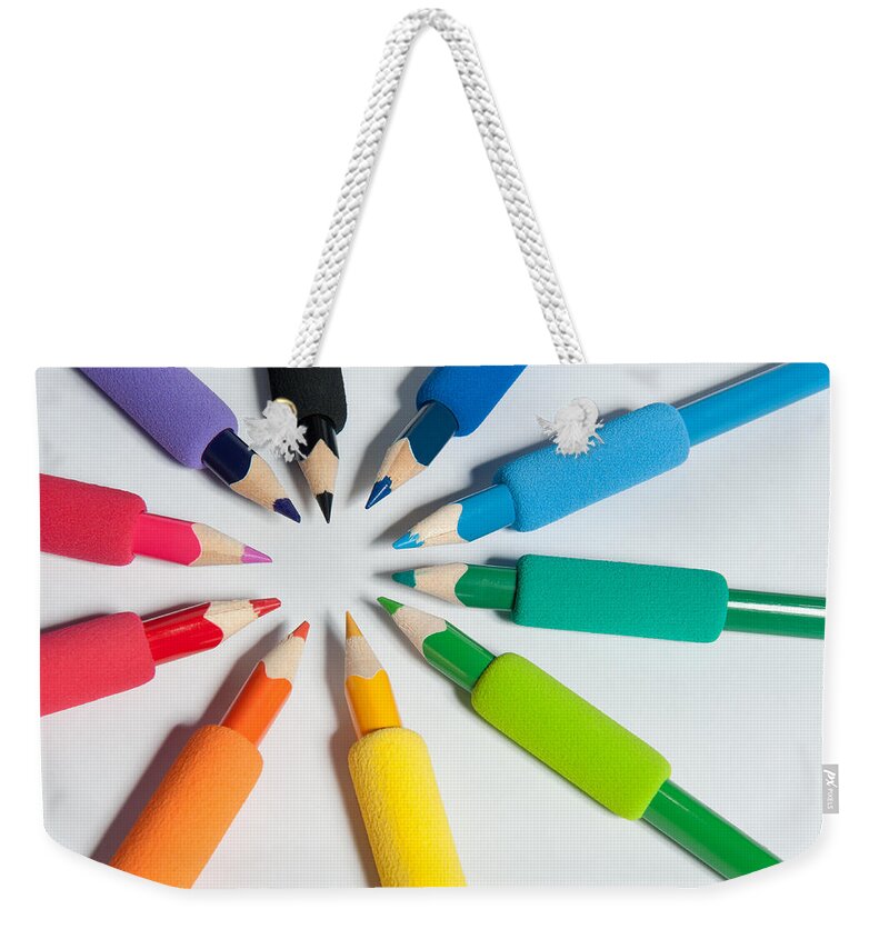 Pencil Crayons Weekender Tote Bag featuring the photograph Rainbow of Crayons by Helen Jackson