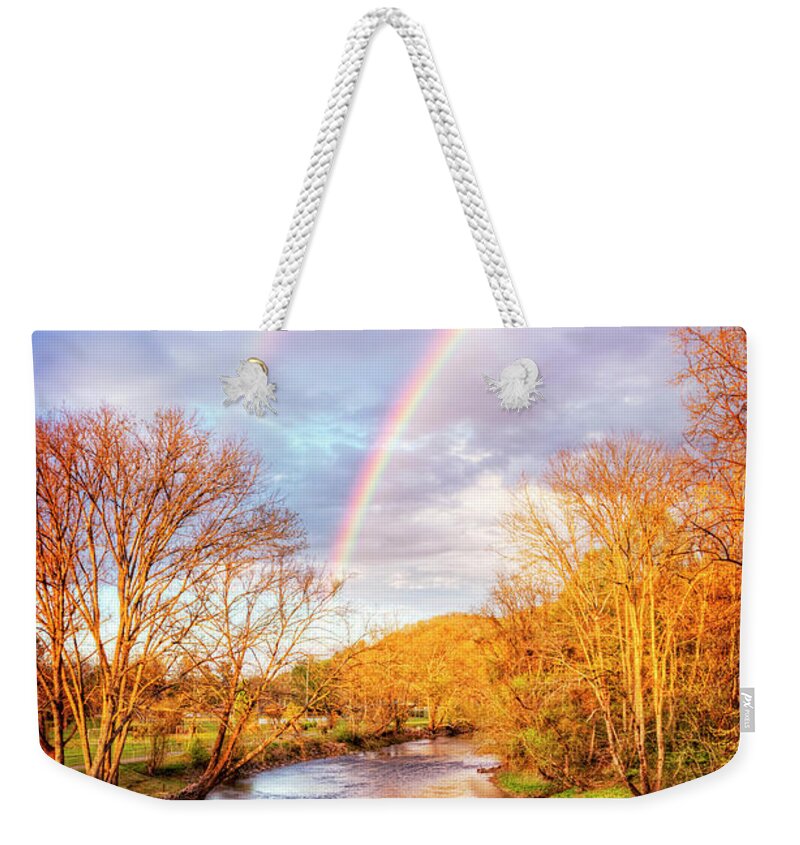 Appalachia Weekender Tote Bag featuring the photograph Rainbow Over the River II by Debra and Dave Vanderlaan
