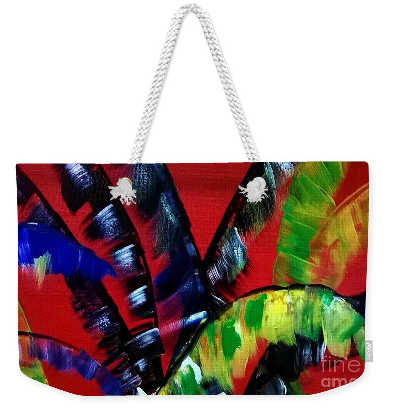 Rainbow Palm Tree Beach Ocean Weekender Tote Bag featuring the painting Rainbow Palms by James and Donna Daugherty