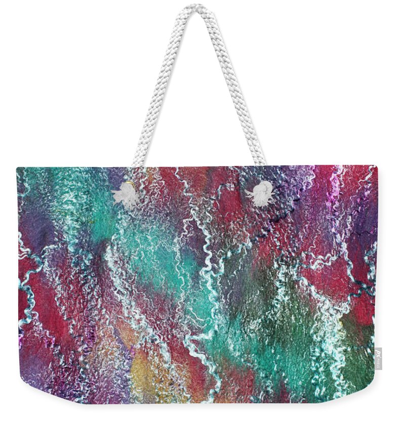 Russian Artists New Wave Weekender Tote Bag featuring the mixed media Rainbow River by Marina Shkolnik