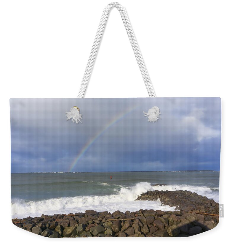 Pacific Ocean Weekender Tote Bag featuring the photograph Rainbows and Rough Seas by Cathy Anderson