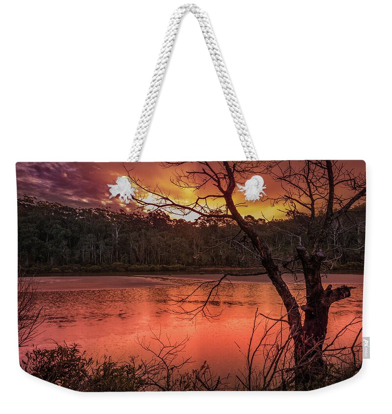 Sunset Weekender Tote Bag featuring the photograph Raindrops on Nullica by Racheal Christian