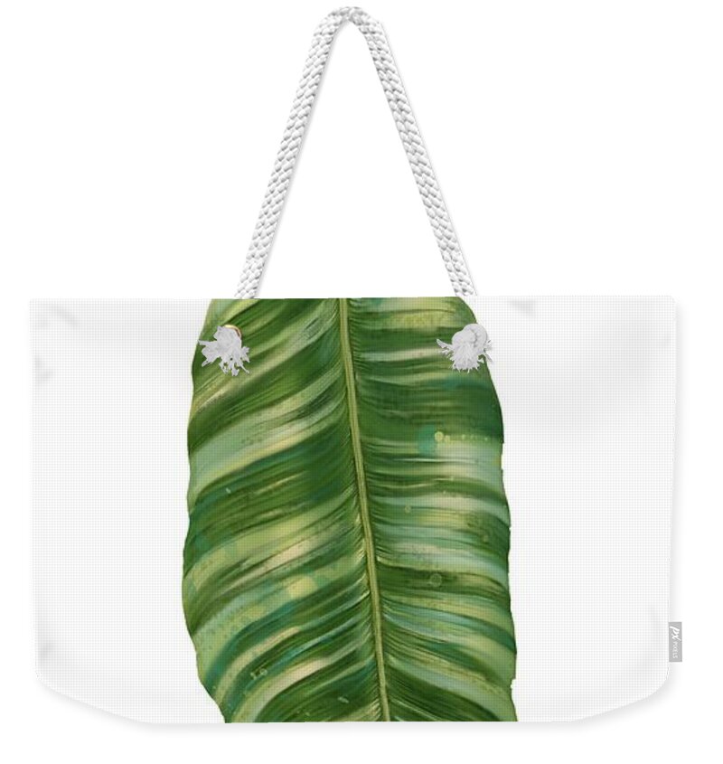 Tropical Weekender Tote Bag featuring the painting Rainforest Resort - Tropical Banana Leaf by Audrey Jeanne Roberts