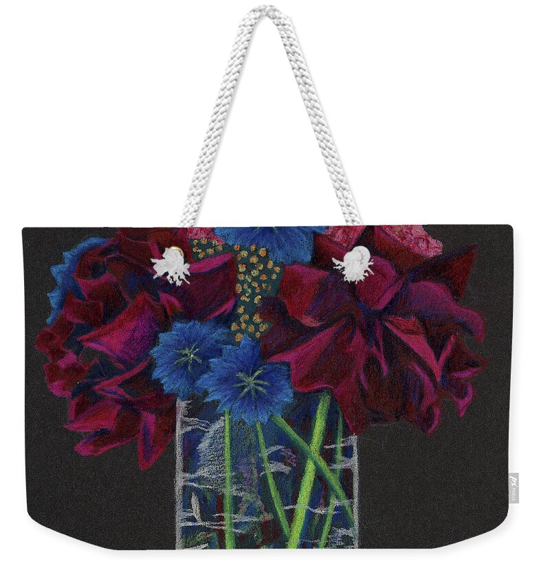 Flowers Weekender Tote Bag featuring the drawing Rainy Day Bouquet by Anne Katzeff