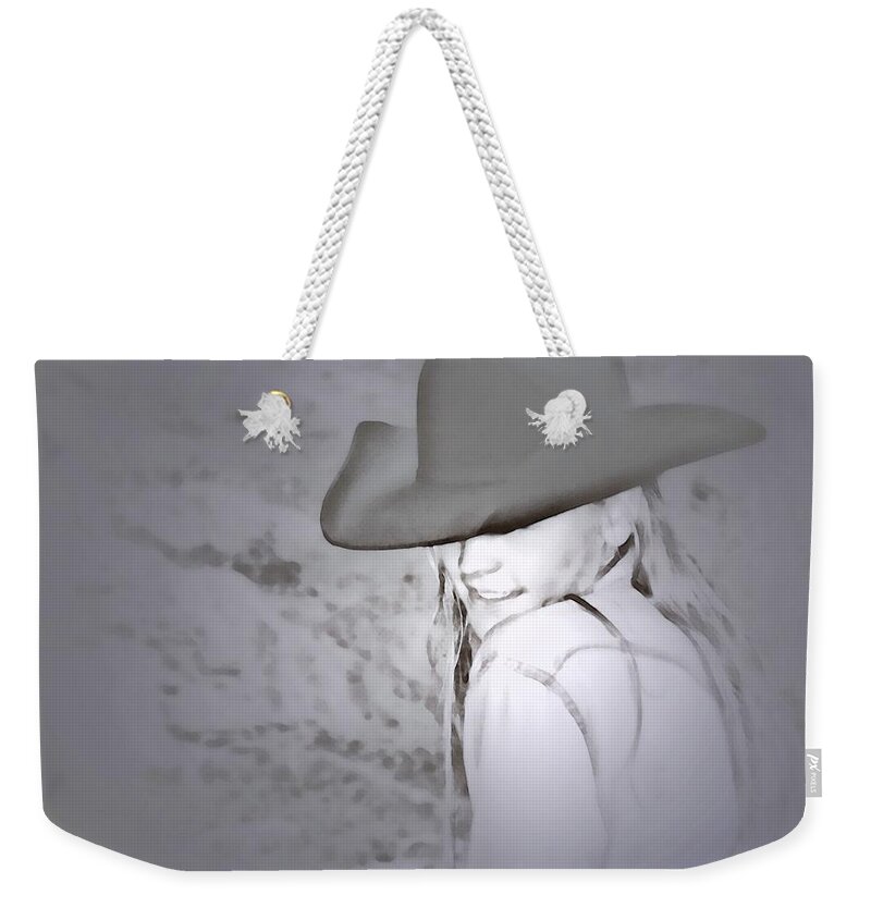 Black Weekender Tote Bag featuring the photograph Rainy Day Cowgirl by Amanda Smith