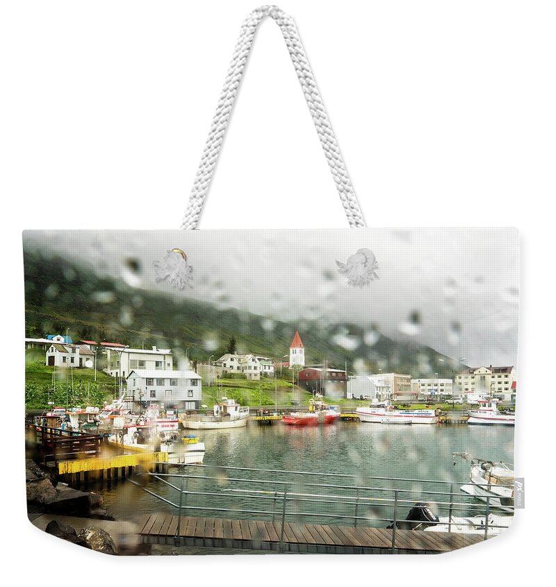 Iceland Weekender Tote Bag featuring the photograph Rainy Day In Siglufjorour by Tom Singleton