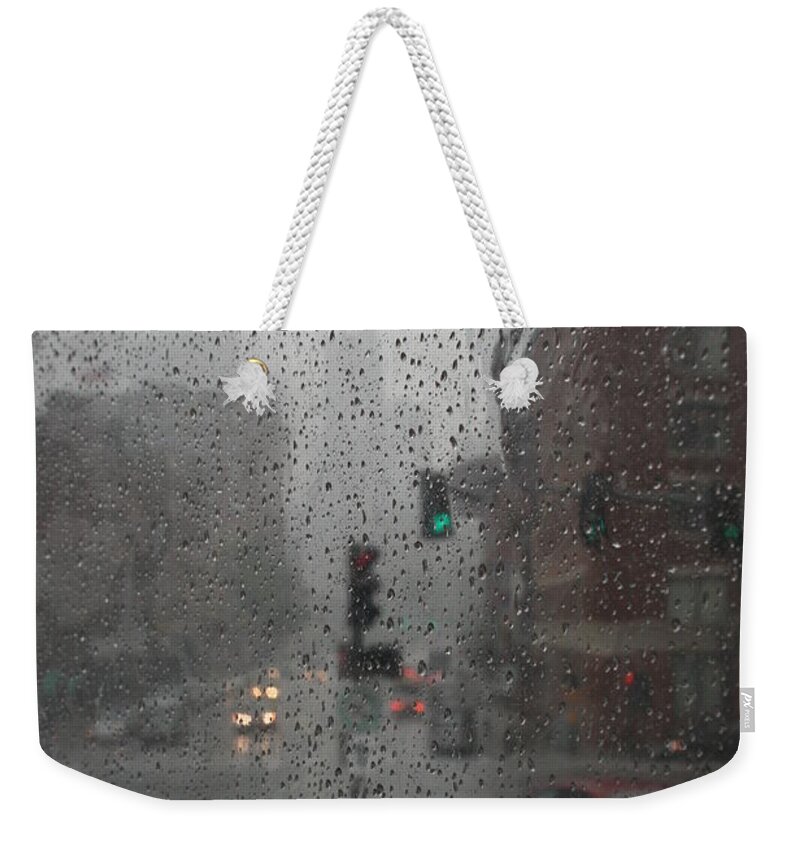 Cityscape Weekender Tote Bag featuring the photograph Rainy Days in Boston by Julie Lueders 