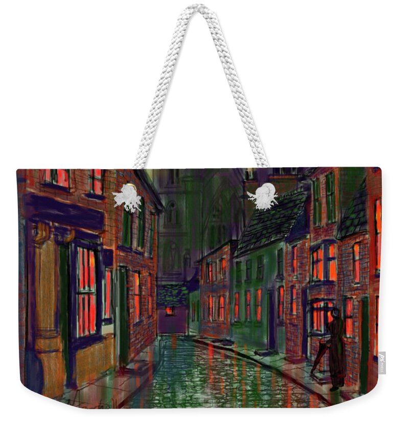 Ipad Painting Weekender Tote Bag featuring the painting Rainy Night in Kirkgate by Glenn Marshall