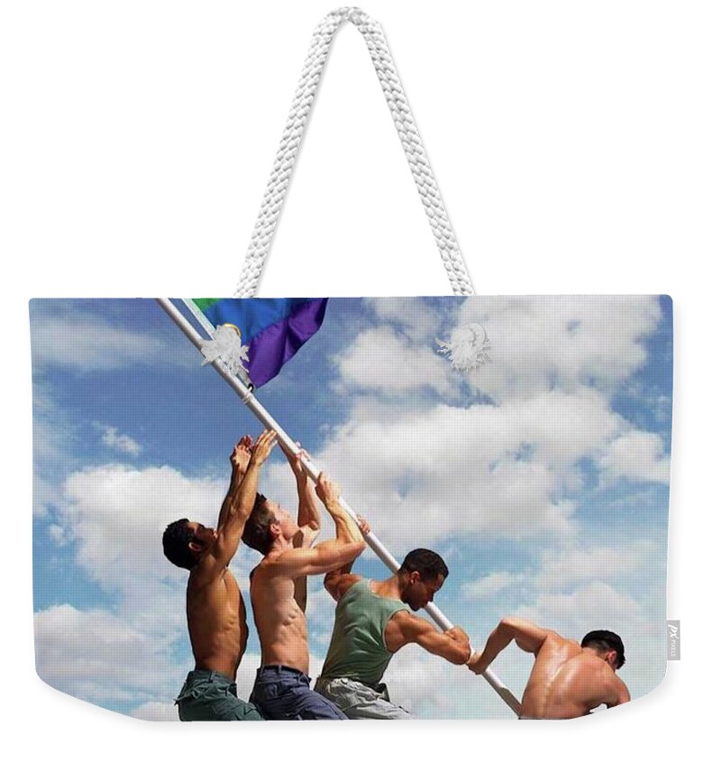 Troy Caperton Weekender Tote Bag featuring the painting Raising the Rainbow Flag by Troy Caperton