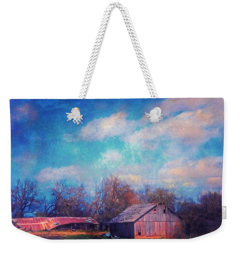 Barn Weekender Tote Bag featuring the photograph Ramshackle Barns by Anna Louise
